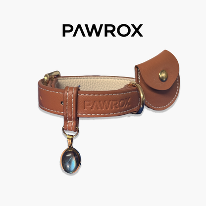 【Designer customized】 pet collar with labradorite pendant for dogs and cats with Italian premium leather pet collar【with tiny tracker】