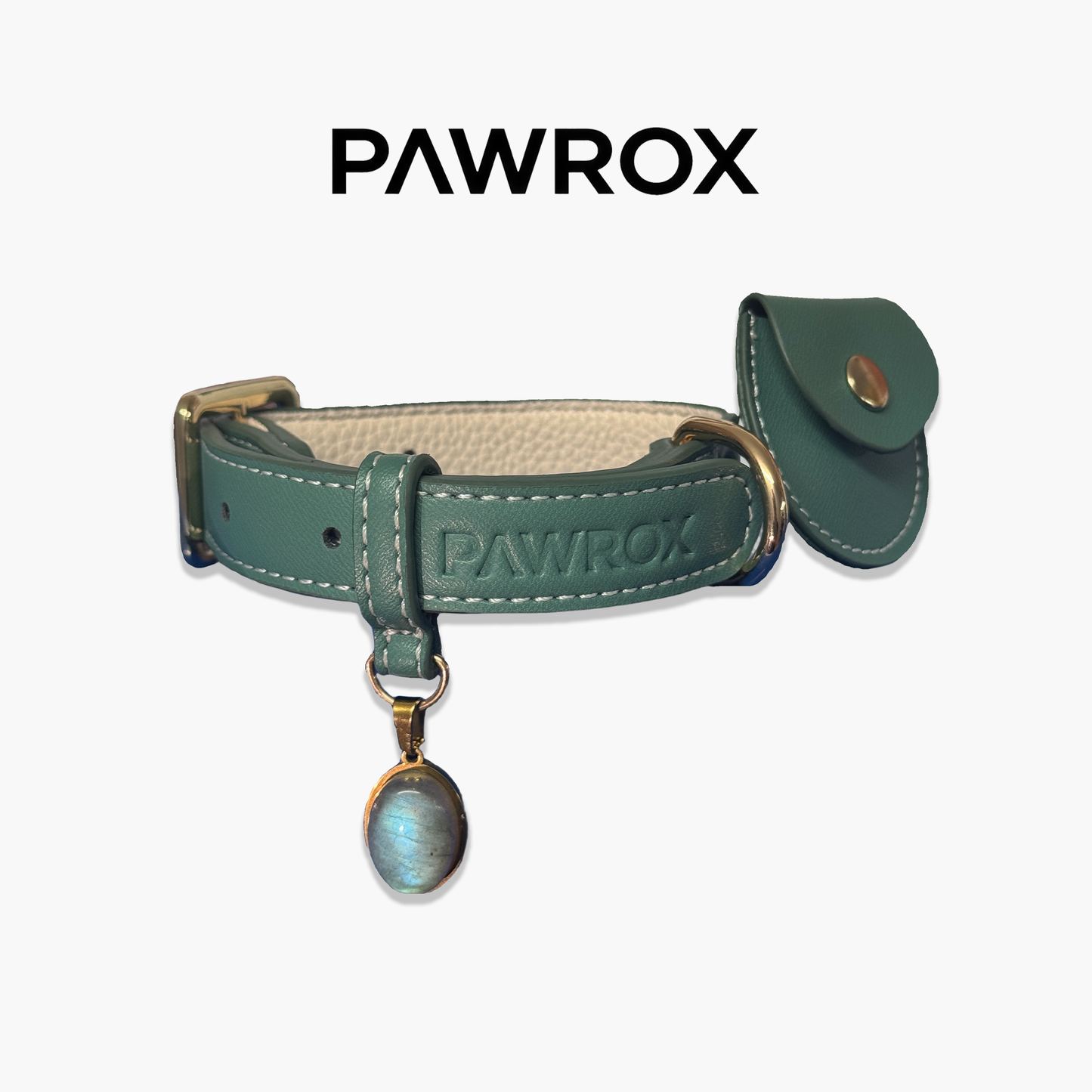 【Designer customized】 pet collar with labradorite pendant for dogs and cats with Italian premium leather pet collar【with tiny tracker】